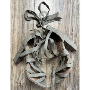 Torrid 4” Dark Taupe Thick Strappy Wrap Heel Size 8.5 Faux Suede Sexy Women’s